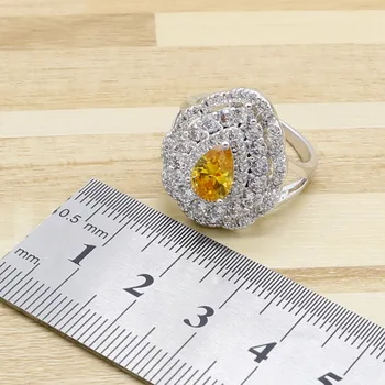 2019 novi žute kubni cirkonij u obliku srca kamena Silver colorJewelry setovi za žene naušnice narukvice prstenje ogrlice privjesak