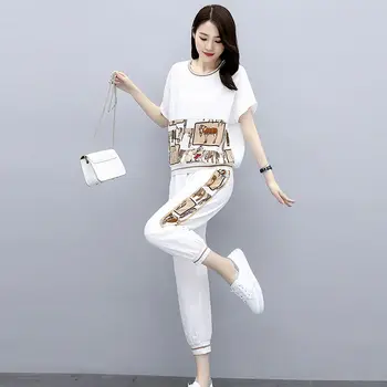 Plus size ženski ljetni kostim korejski stil ženske odjeće tiskanih set od 2 komada ženski nogavica odijelo 4xl veliki veličina sportski odijelo komplet