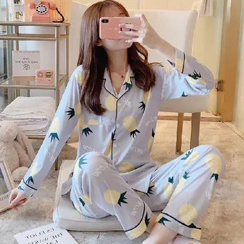 Print satiny skup spavanja 2 komada pidžama odijelo svakodnevni ženska spavaćica i hlače svilenkasta пижама intimno rublje 2021 Nova kućna odjeća