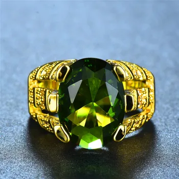 Luksuzni muški ženski maslinasto zelena ovalni kamen prsten velike Muškarci Žene 18 karatni zlatni vjenčani prsten berba plava bijela ljubičica prsten Cirkon