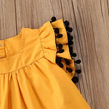 Djeca Baby Girl odjeća kit 2020 ljeto dijete 2 kom. odijelo obrezivanje uzburkati kićanka kratkih rukava žute majice i kratke hlače isprane traperice