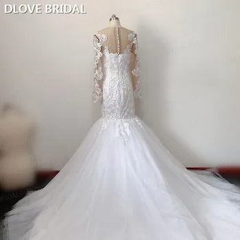 Iluzija dugi rukav vjenčanicu Tvornica pravi fotografije čipke Sirena vjenčanica dizajner vestido de novia
