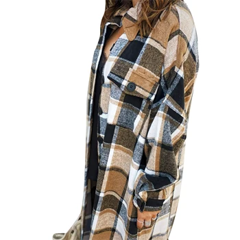 Ženski kaput checkered отложной kragna, dugi rukav vune kaput za žene crveno smeđa S M L XL