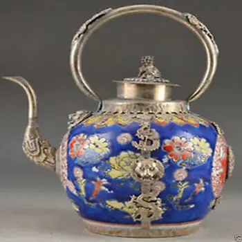 Fin klasični kineski porculan stare ručne optočena bakrenom Lavom zmaj, kuhalo za vodu