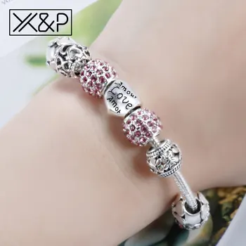 X&P moda Antičku srebrna boja ljubitelje Crystal Šarm narukvice za žene i muškarce vjenčanje cvijet Cirkon zmija krug narukvica nakit