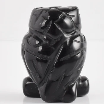 Prirodni dragulj sova figurice crna metalik mini životinje kamen i ljekovita kristali zanat rezbarena kip za uređenje doma