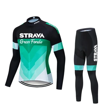 2020 STRAVA Pro Cycling Jersey Set Long Sleeve Breathable MTB green Clothes Wear Bicycle Cycling Odjeca Ropa Maillot Ciclismo