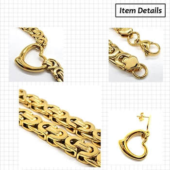 AMUMIU Muškarci Žene komplet nakita zlatna boja hip-hop modni nabijen veliki bizantski karika lanca ogrlica narukvica naušnice JS002