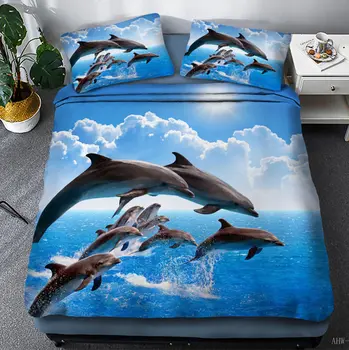 Delfin životinja serije posteljinu ocean deka skup dvostruko Kraljica 3d dunja setovi конфортер skup queen size