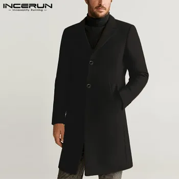 Muški kaput jednobojnu umjetna vuna mješavine dugi rukav ветровка rever elegantne jakne zima 2021 moda Muški kaput INCERUN