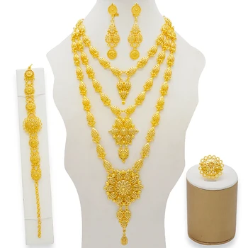 Dubai nakit setovi zlatno ogrlicu i naušnice set za žene Afrička Francuska Vjenčanje college 24K nakit Etiopija svadbene darove