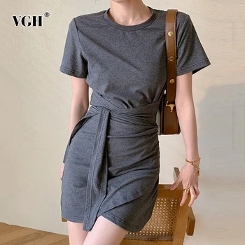 VGH banding Ruched Women ' s Dress O neck kratkih rukava High Wiast Slim Summer Mini Sexy Dresses For Female Clothes 2020 Tide