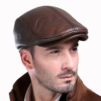 Muška vanjski kožna kapa zimske beretke muška topla uho zaštitna kapa je prirodna koža tata šešir na veliko slobodno vrijeme kosti