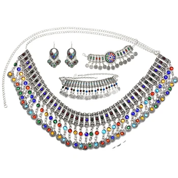 Indija afganistanski boja novčić sa perla naušnice oksidirani ogrlica narukvica struk trbuh lanca izjava Jhumka Bohemia nakit