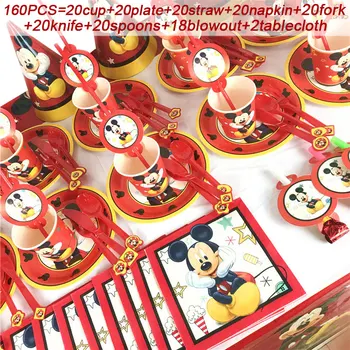 Mickey Mouse rođendan skup 1. rođendan dječak Crvena Mickey Mouse tema serije set posuđa djeca Rođendan isporuke dekor