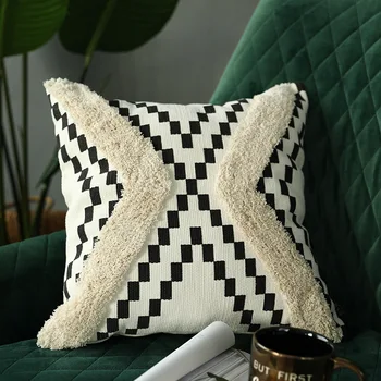 DUNXDECO jastučnicu Dekorativna jastučnica suvremena umjetnost jednostavan crno bijeli pamuk konac Тафтинг kauč stolice posteljinu Coussin