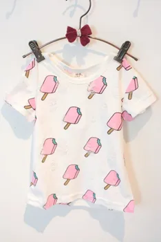 Ljetna odjeća za djevojčice skup crtani sladoled s kratkim rukavima majica prugasta kratke hlače Dječje odjeće skup poderan košulja luk set