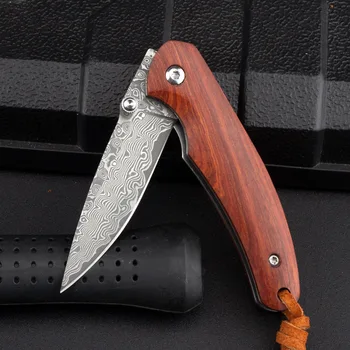 Hot prodaja mini EDC nož na sklapanje 9Cr18Mov / nož od damast postali drvena ručka kamp vanjski prijenosni džepni nož
