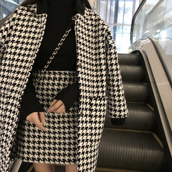 Crno-bijela jakna od pseće rebra ženska jesensko-zimski mornarska jakna 2020 popularna кашемировая šivana s rukavima devet četvrtine