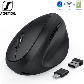 SeenDa Vertikalni miš bežični punjiva Bluetooth & 2.4 G USB&Type-c miš za laptop Mackbook Gamer računalni miš bešumna