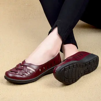 Novi Stil Lady Pletena Kožne Mokasinke Ženske Dizajnerske Cipele Apartmani Natikače Svakodnevne Natikače Prozračna Cipele Plitke Usta Ljeto