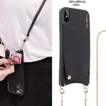 Luksuzni kožni novčanik za kreditne kartice torbica za telefon iPhone 12 Pro Max XR X 11 8 Plus 7 6 SE2 Crossbody Long Chain Strap stražnji poklopac