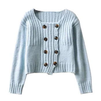 Berba двубортные gumbe pleteni prugaste linije kardigan nebo plavo klasicni žena O-izrez dugi rukav kardigan džemper Koreja