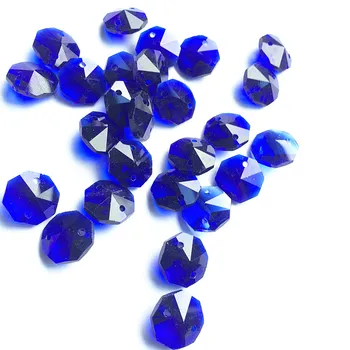 Visoka kvaliteta 100pc kraljevski plava 14 mm Crystal osmerokut luster pribor u dva otvora(besplatno prsten)Diy staklena nit гирлянда perle