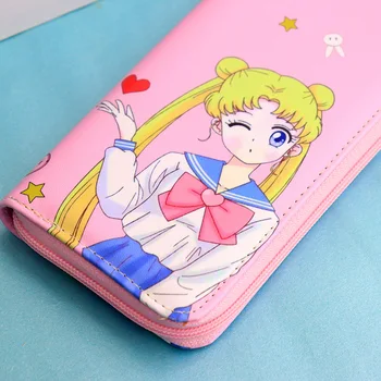 Ženska munja Sailor Moon novčanik i mobilni telefon torbicu s remenom na ruci duge torbice kvačila torbi za dame munja koža