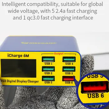 Mehaničar 6 USB portova Quick Charge 3.0 digitalni prikaz brzi punjač za iPhone Andorid iPad Tablet brzi punjač