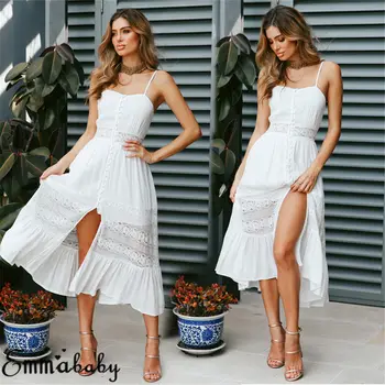 Moda Svakodnevni Žene Dame Boho Long Maxi Dress Ljeto Vrećice Plaža Večernje Sijelo A-Line Сарафан Bijelu Haljinu