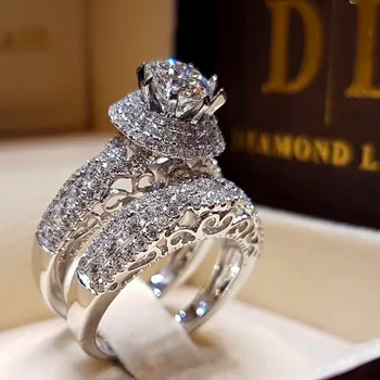 Crystal Ženski Veliki Kamen Cirkon Prsten Skup Moda Luksuzni Srebrna Boja Vjenčanja Vjenčani Prstenovi Za Žene Obećanje Ljubav Zaručnički Prsten