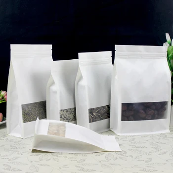 Free 50Pcs White Big Sposobnost Stand-up Kraft Paper Food Packaging Bag with Window, Bag for Food Nuts Cookie Candy Baking Tea