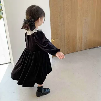 Baby Girls Elegant Princess Dress 2020 Jesen Djevojke Slatka Čipke Ovratnik Haljine Dječja Moda Šarenilo Baršunasto Haljina, #9209