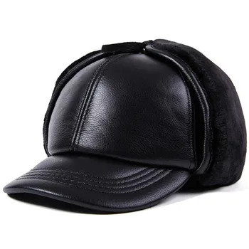 SILOQIN toplo slušalice kape prirodna koža šešir muška koža daje kapu nova zima debeli baršun zimske kape za starije osobe