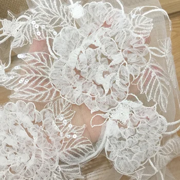 4 kom 3D cvjetne čipke oblog za vjenčanica, lagani slonovače блесток perle čipka je jedinstveni slr par vjenčanje cvjetne čipke oblog, tila Brides