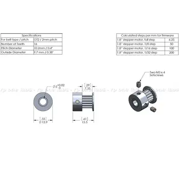Funssor 2 x aluminijski GT2 16T remenica 2m remen za RepRap 3D pisač Prusa i3 Mendel