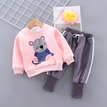IENENS Toddler Girl Clothes Set Kids Winter Warm Parkas Odjeca Suit Baby Cartoon Bear majica + hlače odjeću 1-4 godine