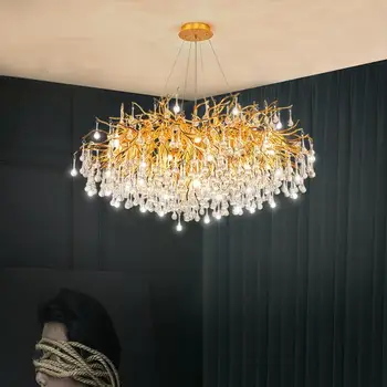 Nordic LED Luxury Chandelier Lighting for Living Room Restaurant Kitchen Dining Decor Crystal Hanging Lamp Hotel Indoor Lighting