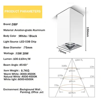 [DBF]kvadratnom bijela/crna površinski montaža Downlight 15W 20W AC85-265V sija reflektor spot svjetlo za dnevni boravak spavaća soba hodnik