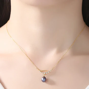 DOTEFFIL vruće prodaje Srebro 925 biserna ogrlica pozlaćeni prirodni slatkovodni biserna ogrlica privjesak nakit je link žene dar stranke