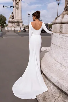 Smileven Mekan Saten Sirena Vjenčanice S Dugim Rukavima Elegantan Backless Haljina Djeveruša Vjenčanica 2020 Vestido De Noiva