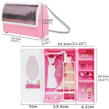 Visoka kvaliteta torba ormar plastični Cloest s ogledalom apartman igračka haljina i pribor za Barbie lutke kućica za lutke namještaj