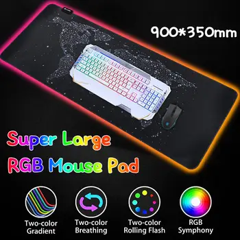 Svijet Tenkova velika gaming podloga za miša RGB USB LED sjajni igrač tipkovnica podloga za miša XXL 14 načina rasvjete za PC, prijenosno računalo
