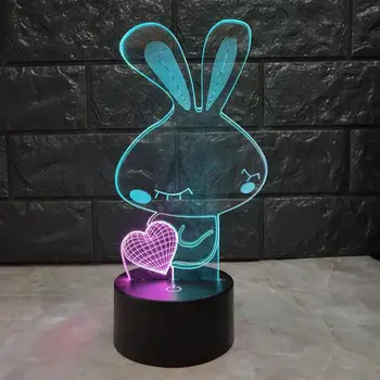 Love Rabbit 3d Visual Night Light Creative Seven Color Touch Charging Led Feeding NightLight Birthday Gift Lamp