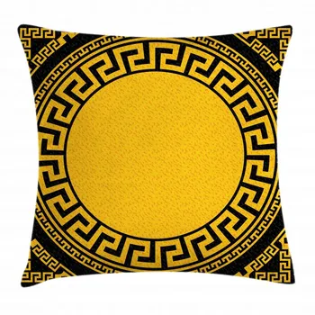 Grčki Ključ pamučna posteljina, jastuk jastučnicu, inspiriran suncem veliki krug s antičkim natpisima ладом I trokutasti ornamentima, Decorativ