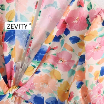 Zevity New women knotted duboki v izrez cvjetni print svakodnevno tanku haljinu šik elegantan ženski fenjer rukava rub uzburkati haljine DS4153