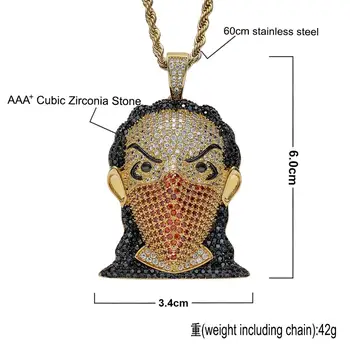 Kreativna djevojka u masku glava privjesak lanac ogrlica personalizirane rock Cirkon Šarm ovratnik muška mesing hip-hop nakit Homme Joyas