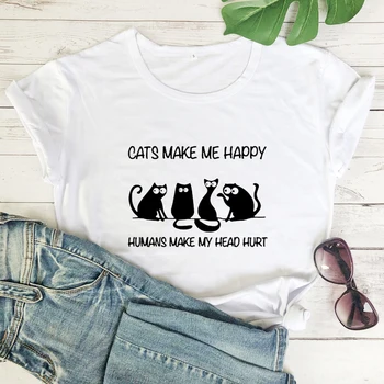 Mačke čine me sretnim ljudi čine moju glavu navija majica smiješno mačka mama poklon majica sarkastičan žene grafički introvert top majica