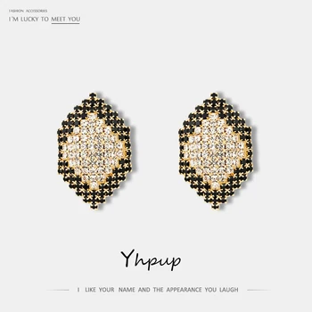 Yhpup moderan luksuzni gorski kristal Kristal naušnice geometrijski bakar zlato Šarm sjajne naušnice S925 nakit za žene stranka